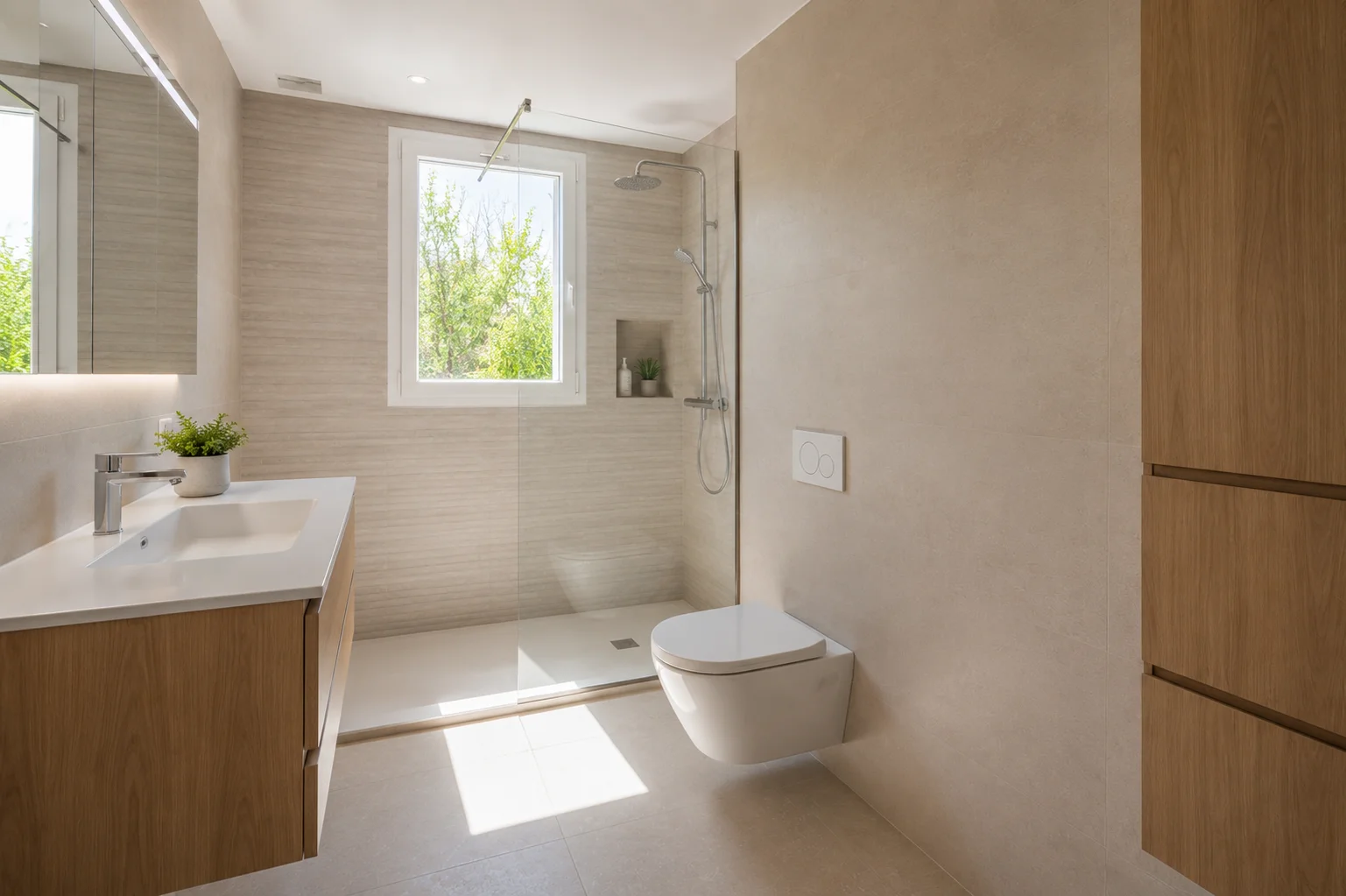 Baño con ducha a ras de suelo renovado en Ontinyent